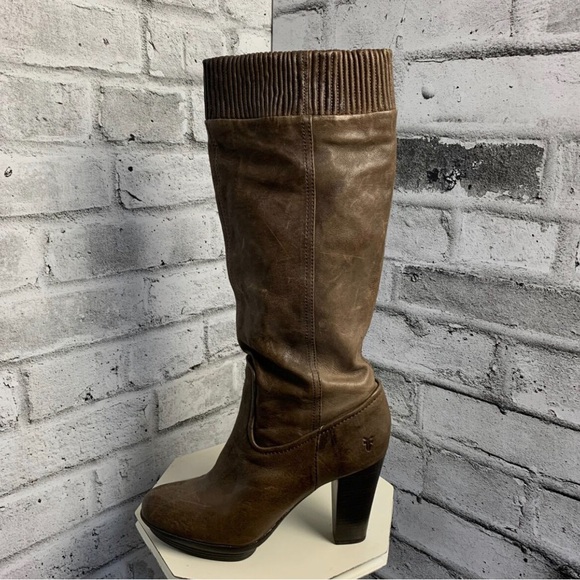 Frye Boots Mimi Scrunch Brown Leather Platform Heel Women’s 10 Bohemian Western - Picture 3 of 8